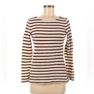 Ann Taylor Cream and Brown Striped Long-Sleeve Shirt size XS Extra Small